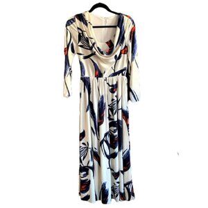 Vintage maxi dress 70s cowl neck, tie back, lined long sleeve